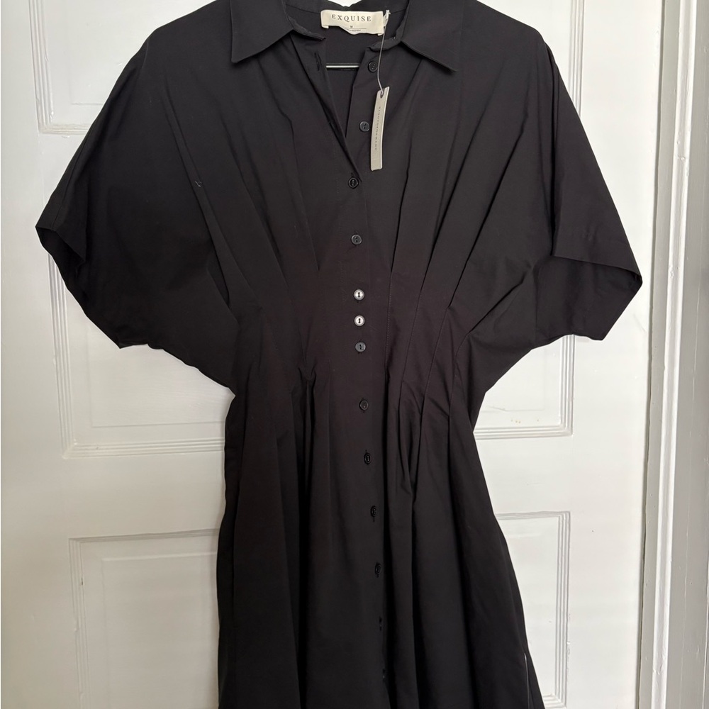 Anthropologie Tobie Mini Shirt Dress by Exquisite in Black - Picture 2 of 5